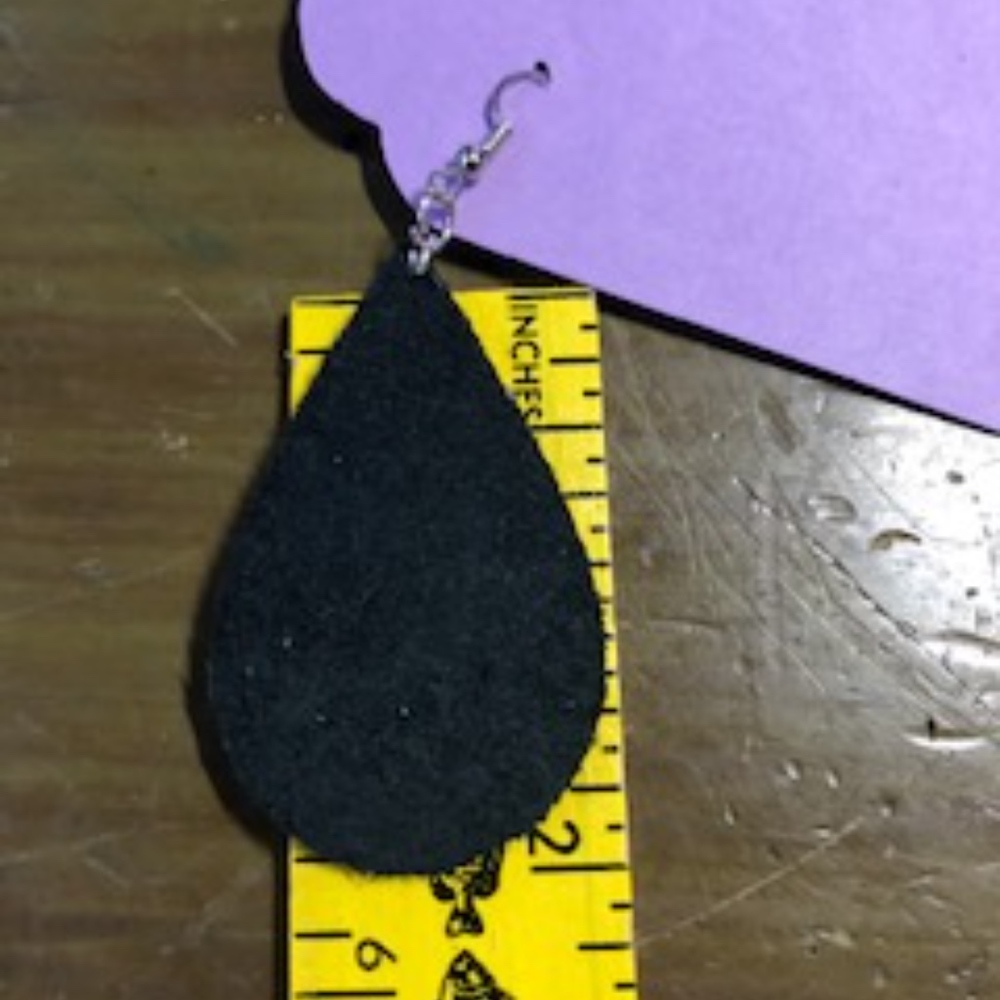 Handcrafted leather earrings with a vinyl overlay - Picture 3 of 4